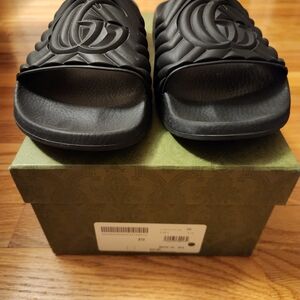 Gucci Black Quilted Logo Slide Sandals